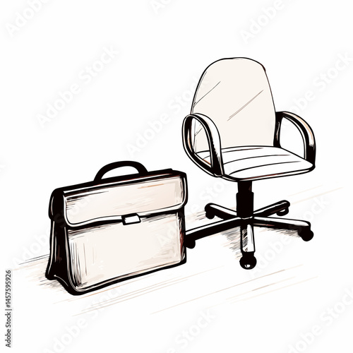 Briefcase beside an office chair in a minimalist style  