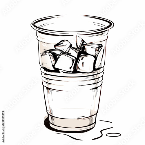 Plastic Cup with Ice Cubes Melting  