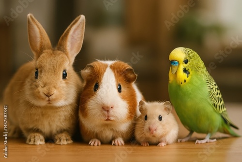 Adorable small pets together posing.