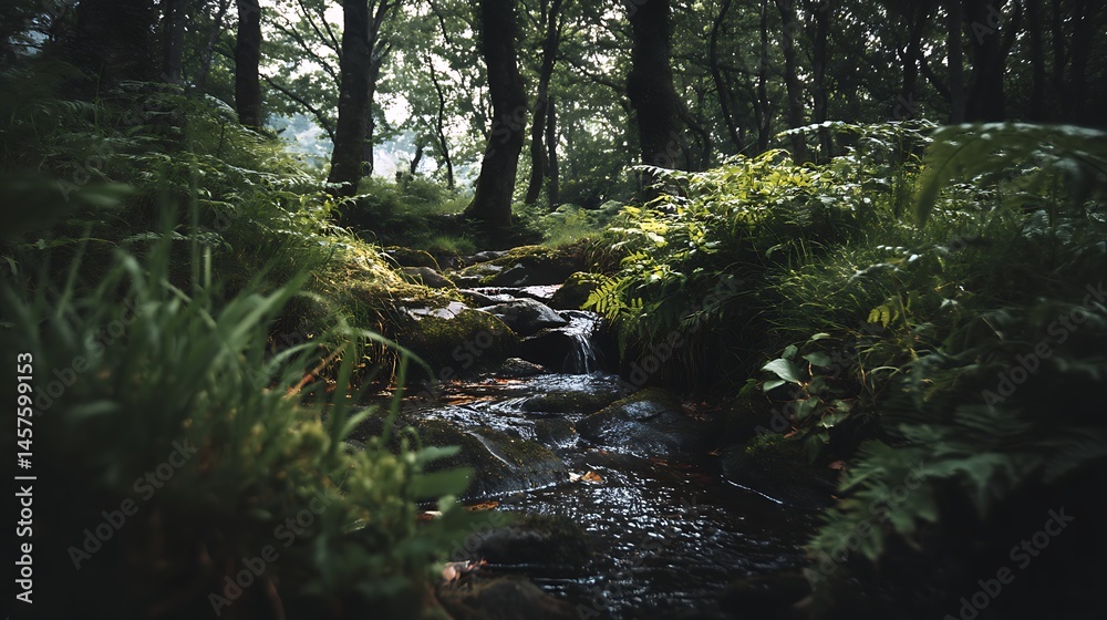 Obraz premium 静寂な森に流れる小さな清流