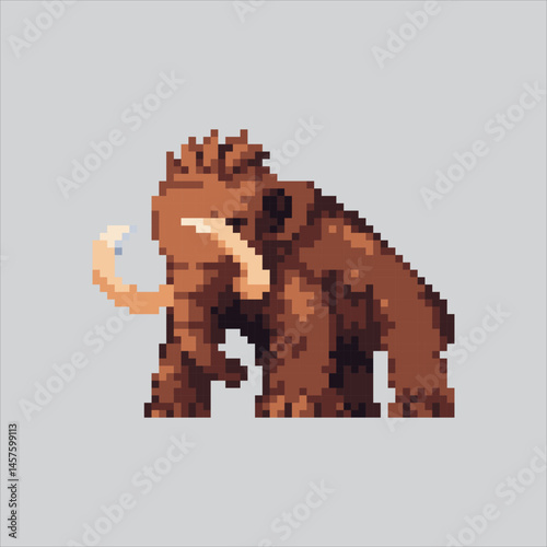 Pixel art illustration Primitive Mammoth. Pixelated Ancient Mammoth. Ancient Primitive Mammoth Elephant weapon Icon pixelated for the pixel art game and icon for website and video game. old school ret