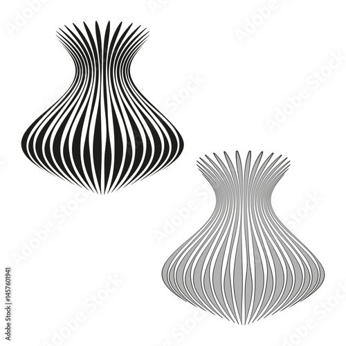 Abstract vase form. Black white illusion. Curved vertical stripe. Vector 3D effect.
