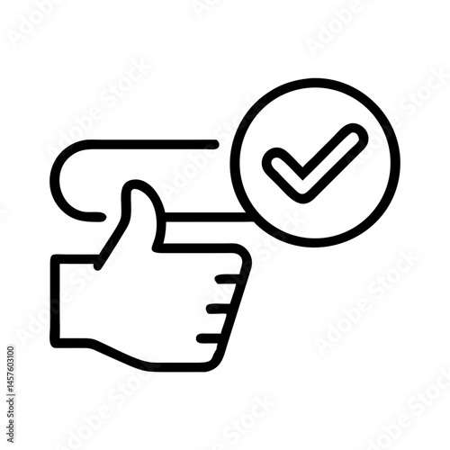 Check-out icon with thumb up and check mark outline design and copy space