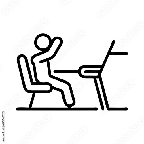 Fitness center icon with person exercising at desk outline design and copy space