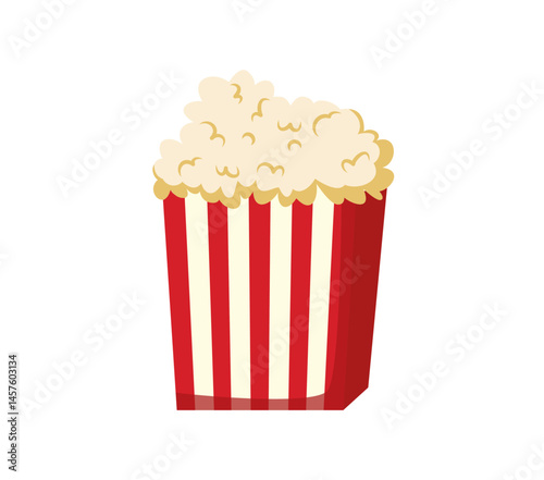 Classic Popcorn in Striped Cup Vector Illustration. Delicious popcorn. salty and caramel flavor. Flat style popcorn box. Popcorn is a staple snack for watching a film.