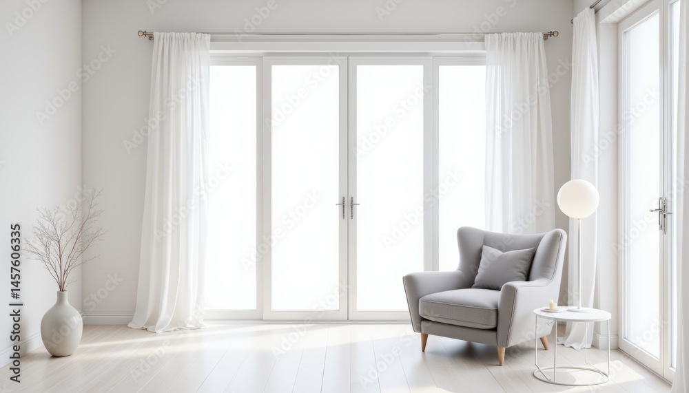 Fototapeta premium A white room with a chair and a table