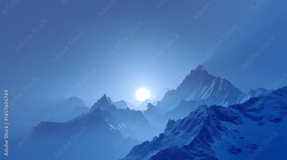 Obraz premium A particularly clean blue background, the picture depicts the sunrise over the mountains