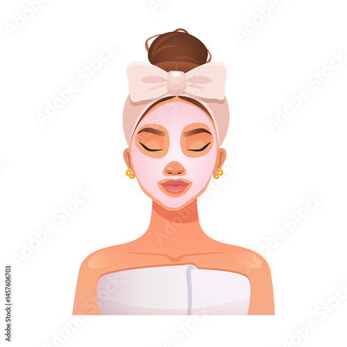 Pretty woman with beauty facial mask on her face. Skincare routine.
