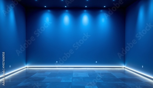 A blue room with no furniture and no people