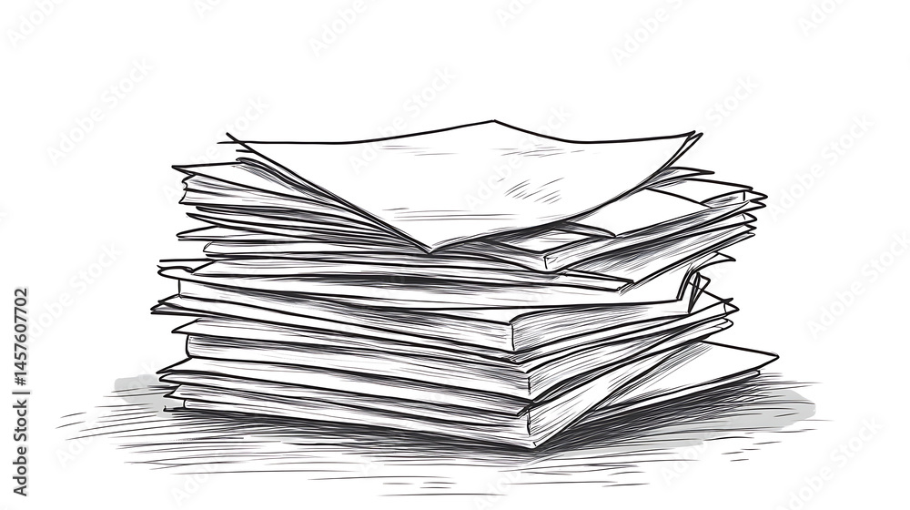 A stack of papers with a drawing of a pile of papers on top A stack of papers with a drawing of a pile of papers on top
