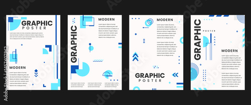 Modern graphic poster background vector set. Minimalist cover template with vibrant perspective geometric shapes. Ideal design for social media, cover, banner, flyer
