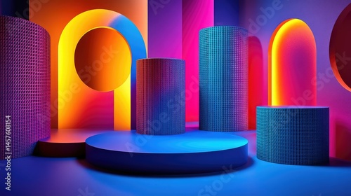 Vibrant, Geometric, and Neon-Lit Display Platform