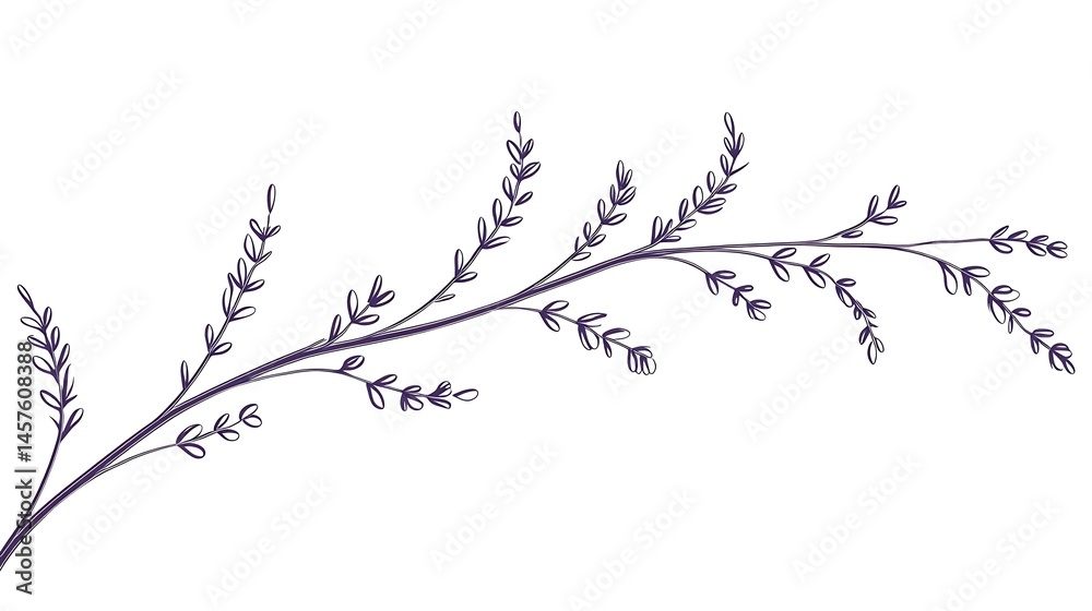 Elegant Lavender Branch Illustration: A Delicate Line Art Design Elegant Lavender Branch Illustration: A Delicate Line Art Design