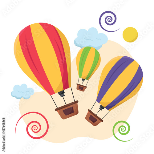 Hot air balloons in sky. Vector