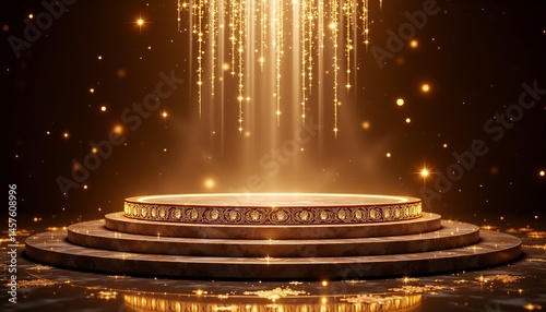 A golden stage with a spotlight shining on it