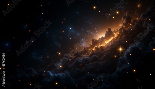 A dark sky with a bright orange star in the middle