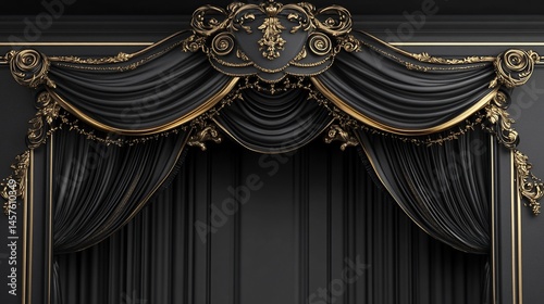Elegant Black and Gold Drapery with Ornate Frame