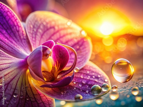 Aerial View Dewdrops Orchid Petal Macro Photography