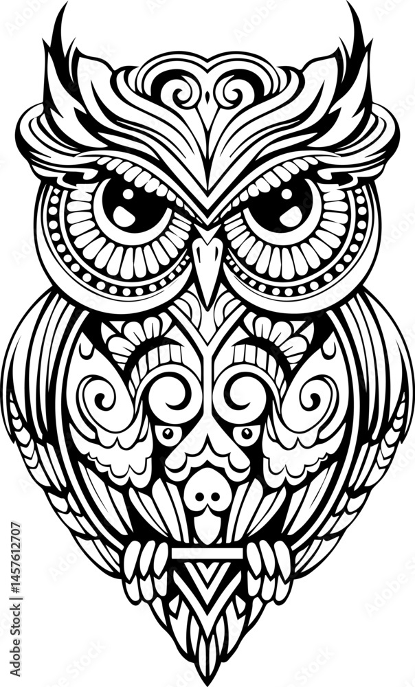 Obraz premium Ornate owl illustration showing intricate patterns in black 