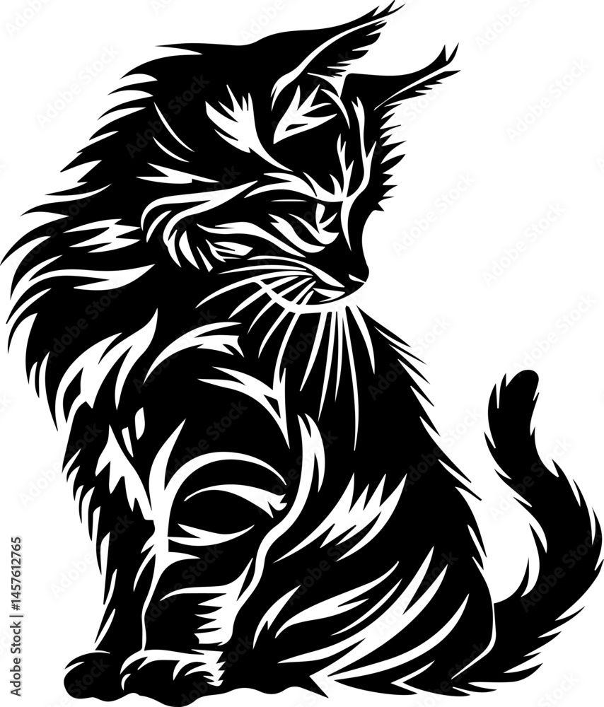 Obraz premium Elegant Black Cat Silhouette with Intricate Fur Details 