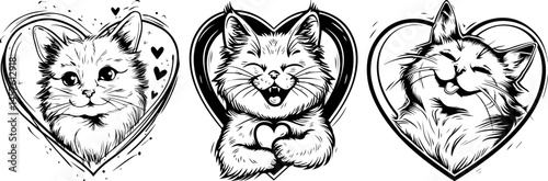 Cute Cats with Hearts Expressing Love and Happiness  