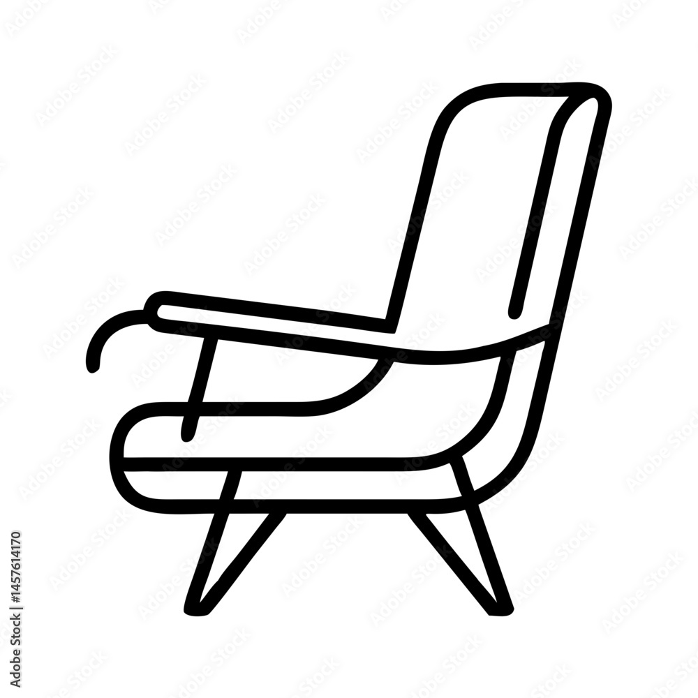 black outline of modern armchair in side view, minimalist vector icon of furniture design, isolated on white background, mid-century style black outline of modern armchair in side view, minimalist vector icon of furniture design, isolated on white background, mid-century style