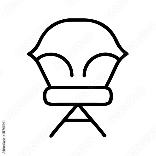 black outline of decorative upholstered chair with rounded backrest, minimalist vector icon of elegant furniture, isolated on white background