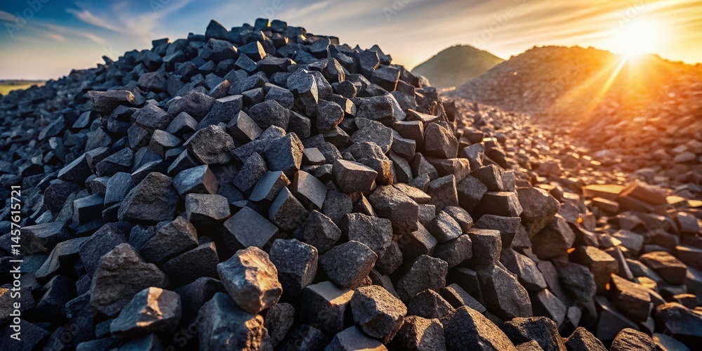 Obraz premium Aerial View: Neatly Stacked Black Volcanic Rocks - Drone Photography