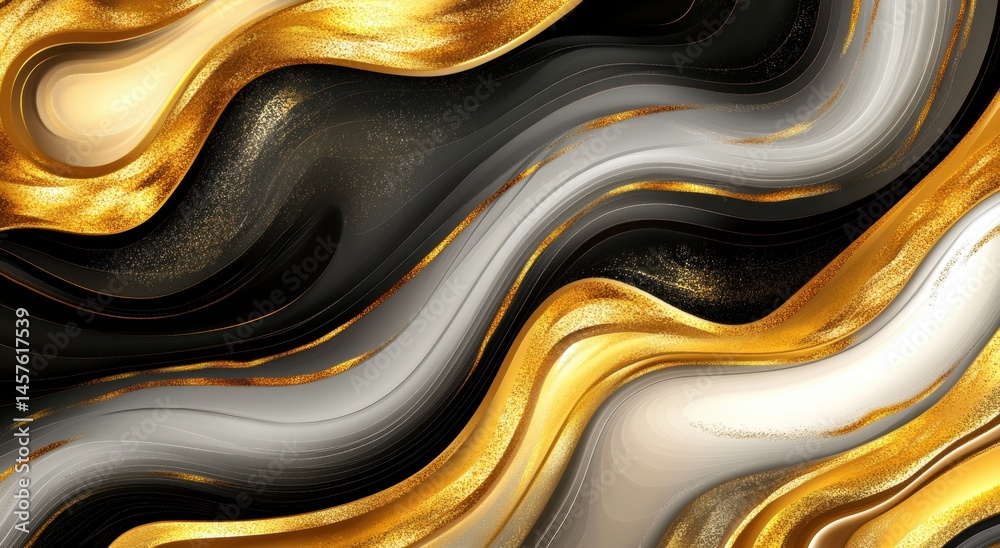 Abstract swirling design in gold, black, and white. Intricate flowing lines create a luxurious, dynamic pattern Abstract swirling design in gold, black, and white. Intricate flowing lines create a luxurious, dynamic pattern