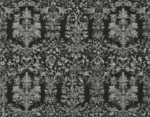 Elegant damask pattern, refined monochrome design, repeating background , seamless, vintage, ornament