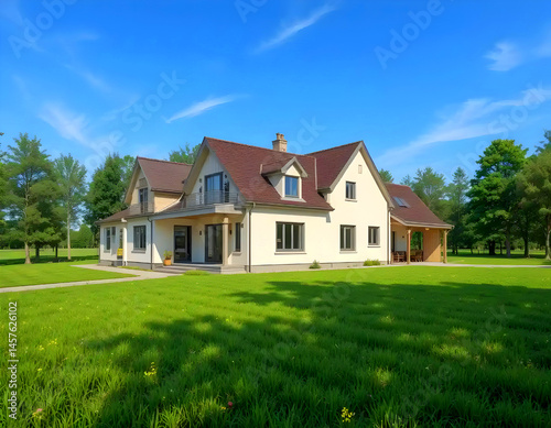 Wallpaper Mural new home on a sky-covered meadow. Torontodigital.ca