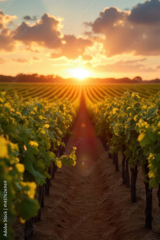 Naklejka premium vineyard at sunset
