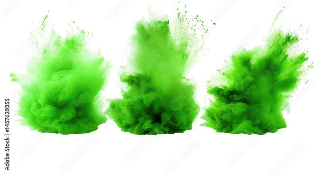 Set/Bundle of Green Color Powder Dust Explosions on transparent background Set/Bundle of Green Color Powder Dust Explosions on transparent background