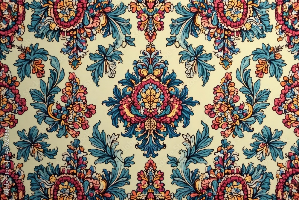 Naklejka premium Classic paisley damask repeating pattern, muted tones, old-fashioned, muted tones