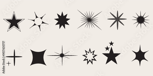 Set of blinking stars, sparks and sparkles. Shining twinkle sunburst shapes collection. Magic light flare pack for design template, poster, banner, brochure, leaflet. Vector glint glitter illustration