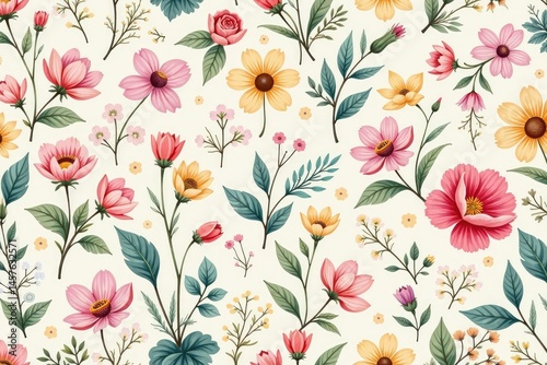 Wallpaper Mural Nature inspired floral motif, delicate pastel hues, seamless repeat for phone screens, screen, subtle Torontodigital.ca