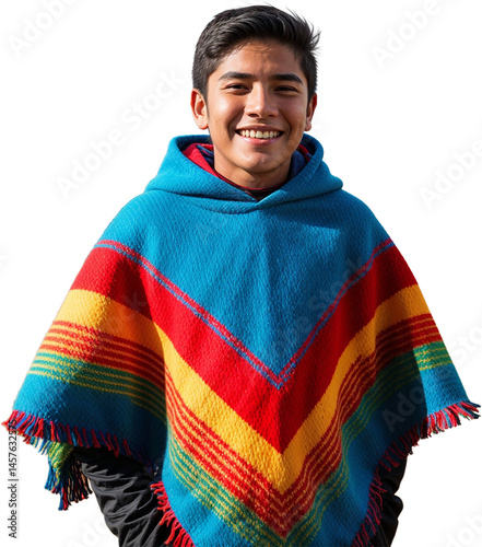 peruvian teen in colorful poncho smiling happy portrait.png transparent background isolated png stock