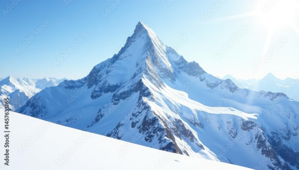 Obraz premium Snow covered mountain peak, bright white backdrop , adventure, wildlife, ice