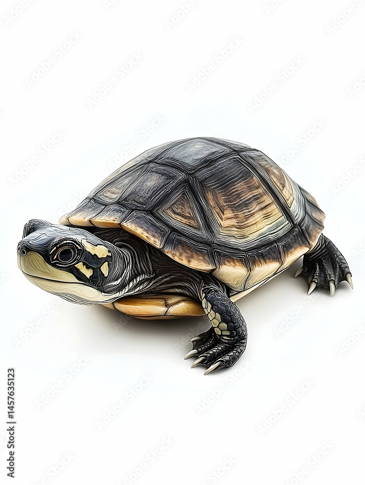 Obraz premium Close-up of a small turtle with intricate shell patterns.