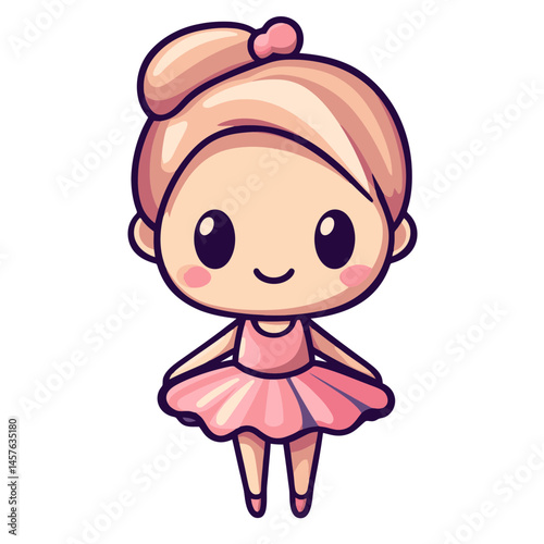 Cute kawaii chibi dancer character in a pink tutu showcasing playful elegance in a cheerful 2D design