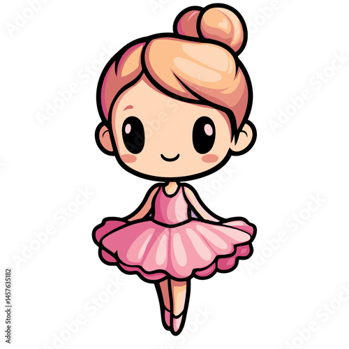 Cute kawaii chibi dancer character icon in pink tutu with cheerful expression suitable for various uses