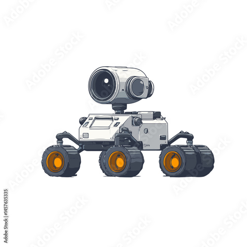 Moon rover designed as a simple flat cartoon icon showcasing a futuristic exploration vehicle