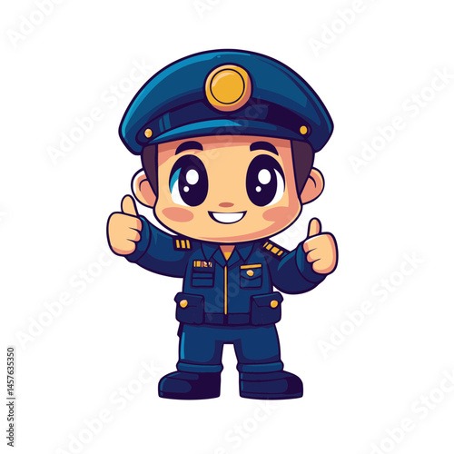 Cute kawaii chibi pilot character icon giving thumbs up in cheerful expression and uniform