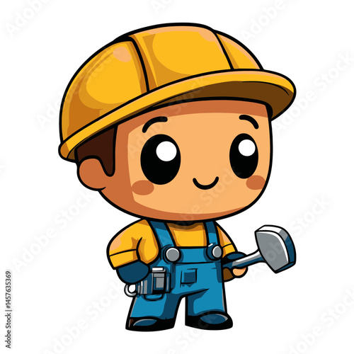 A cheerful kawaii chibi plumber character stands confidently with a wrench in hand