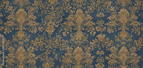 Subtle blue & gold damask; ornate floral details  Elegant seamless repeat , detail, elegant, repeat