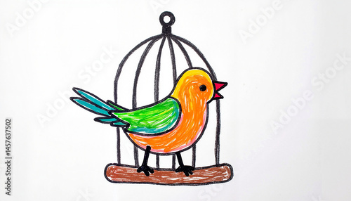 Colorful Bird in Cage Singing for National Pet Day  