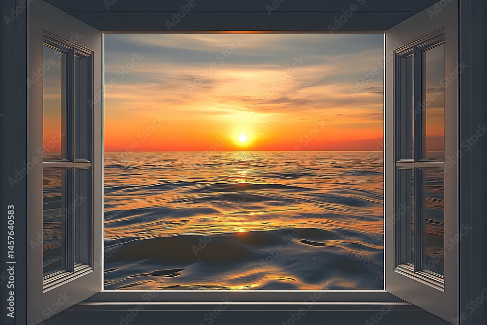 Fototapeta premium A dramatic sunset view seen through a window frame.