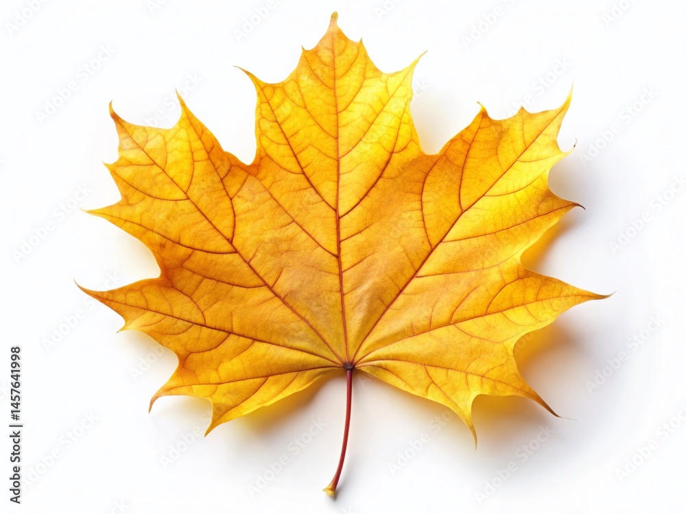 Fototapeta premium Autumn Maple Leaf Leading Lines: Vibrant Yellow Fall Foliage on White Background