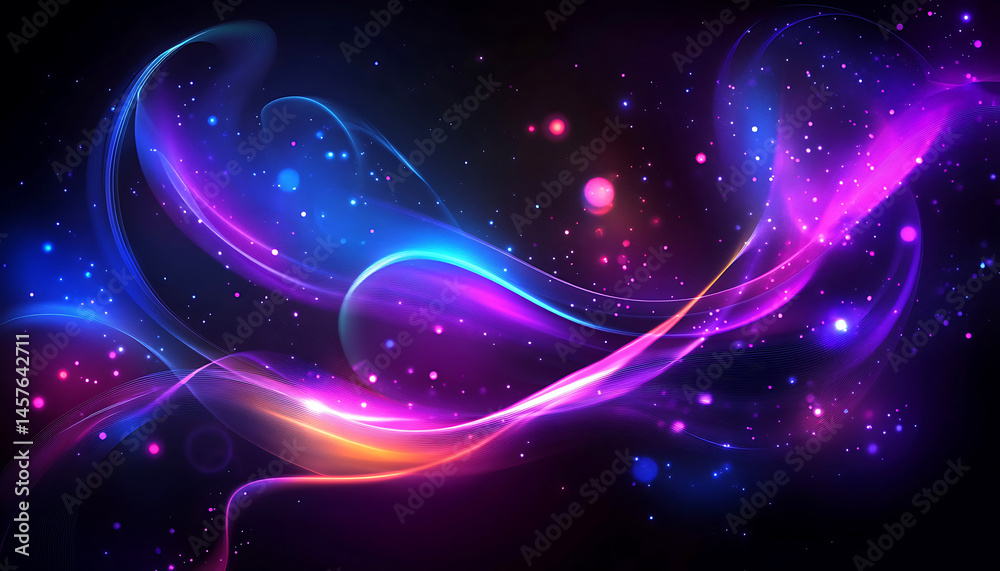 Abstract Colorful Glowing Waves with Sparkling Particles Background Abstract Colorful Glowing Waves with Sparkling Particles Background