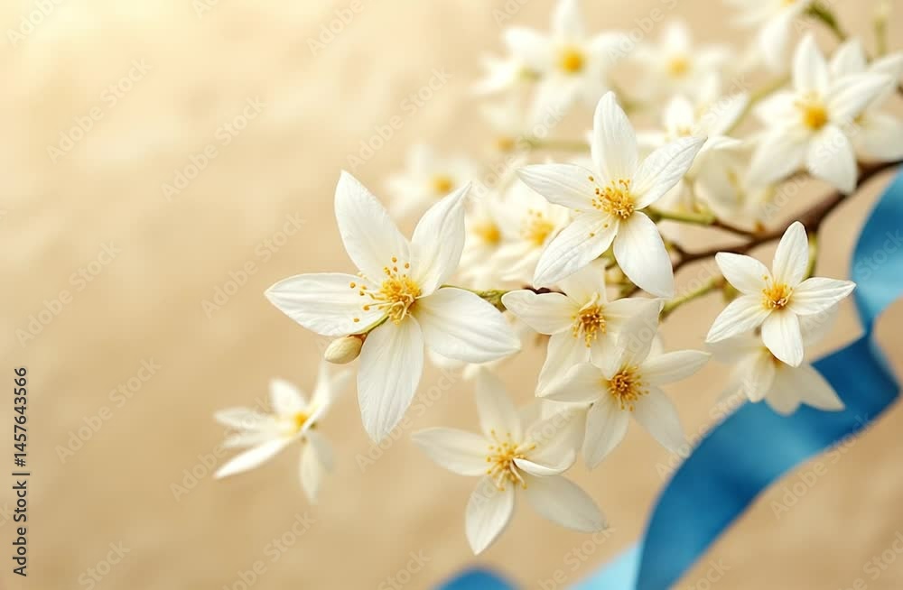 flores de naranjo y lazo azul